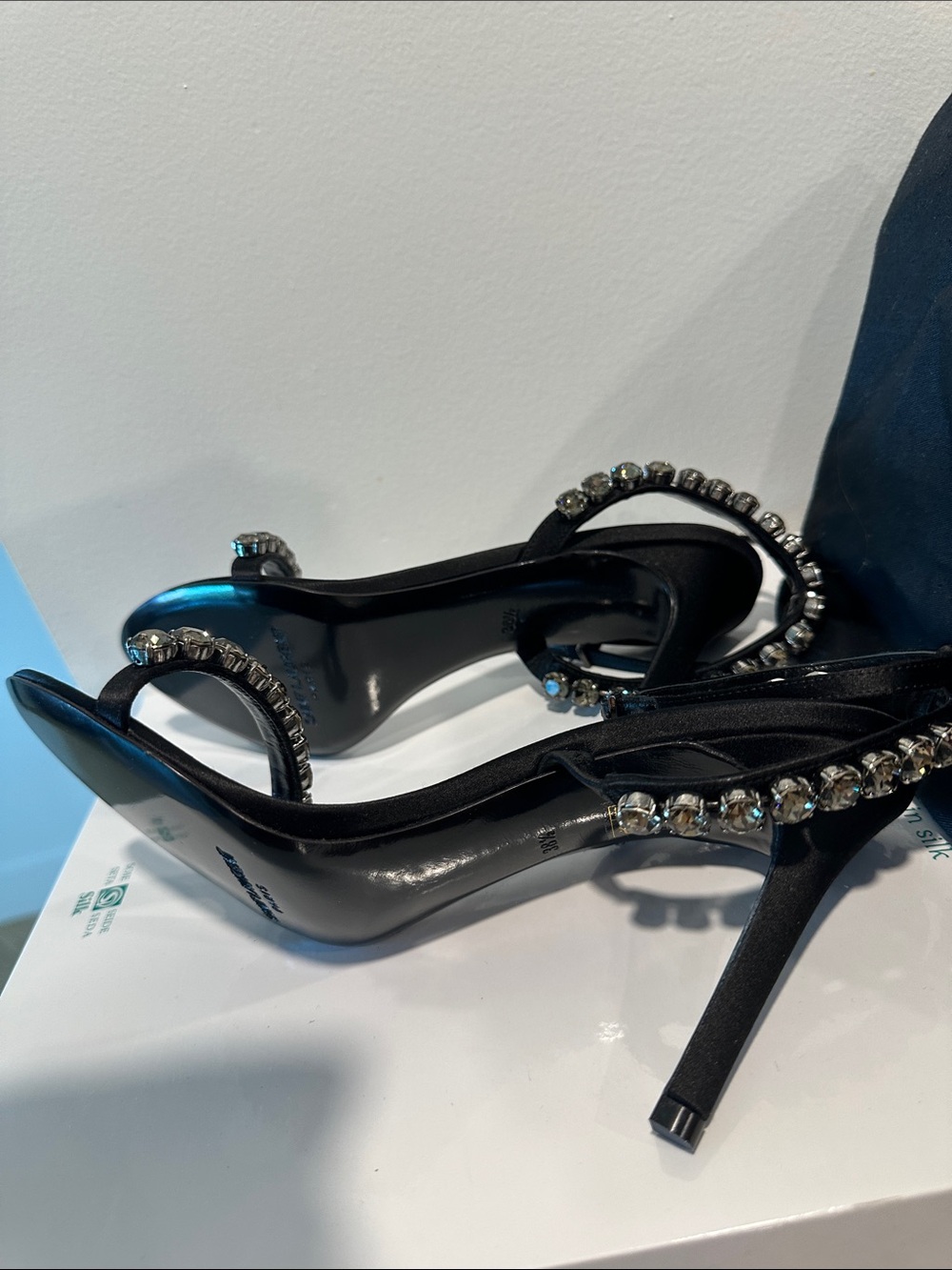 Saint Laurent Black Crystal-Strap Slingback Heels - Picture 8 of 9